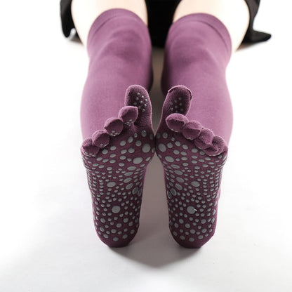 Verdancy Yoga Pilates Toe Socks - Toeless With Grips for Women, Non-Slip Cushioned Over Knee Thigh High