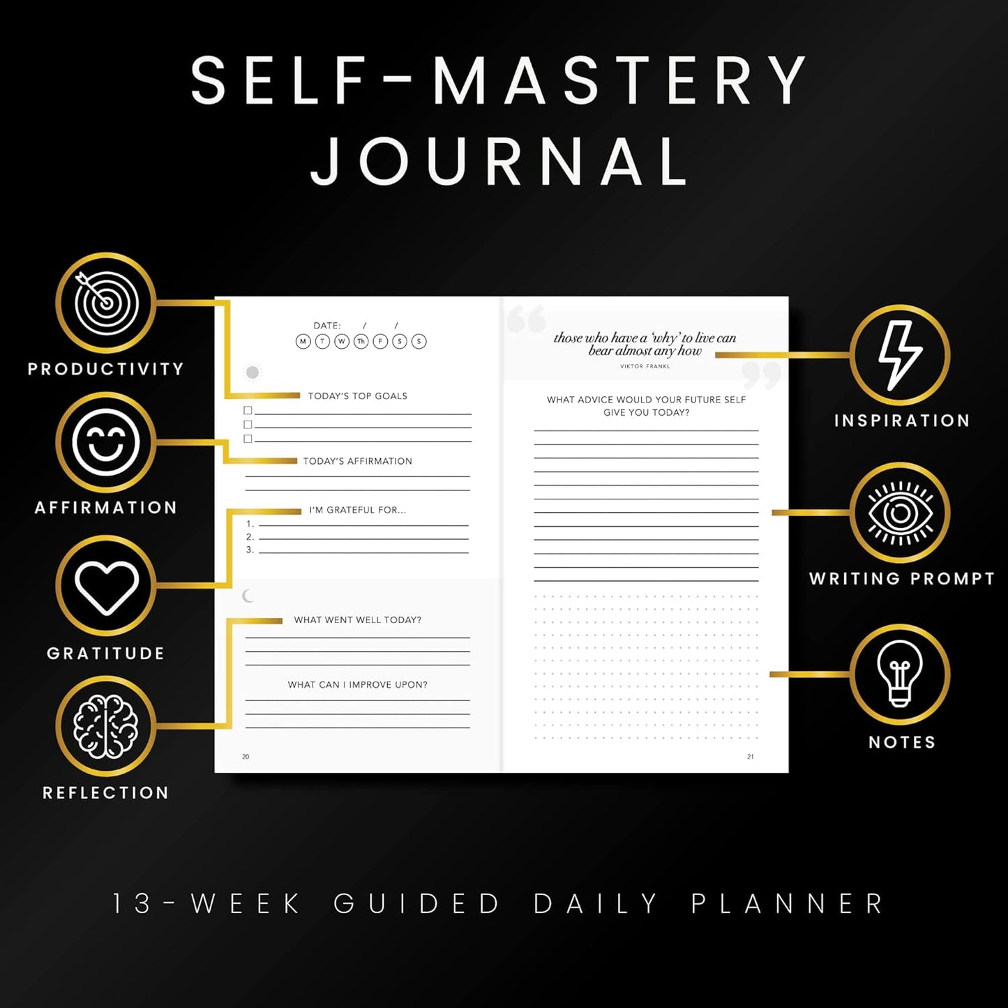 Self-Mastery Journal for Men with Prompts - 13 Week Guided Gratitude Journal - 5 Minute Journal - Reflection Manifestation Journals for Mindfulness - Self Care Journal - Goal Journal for Women & Men