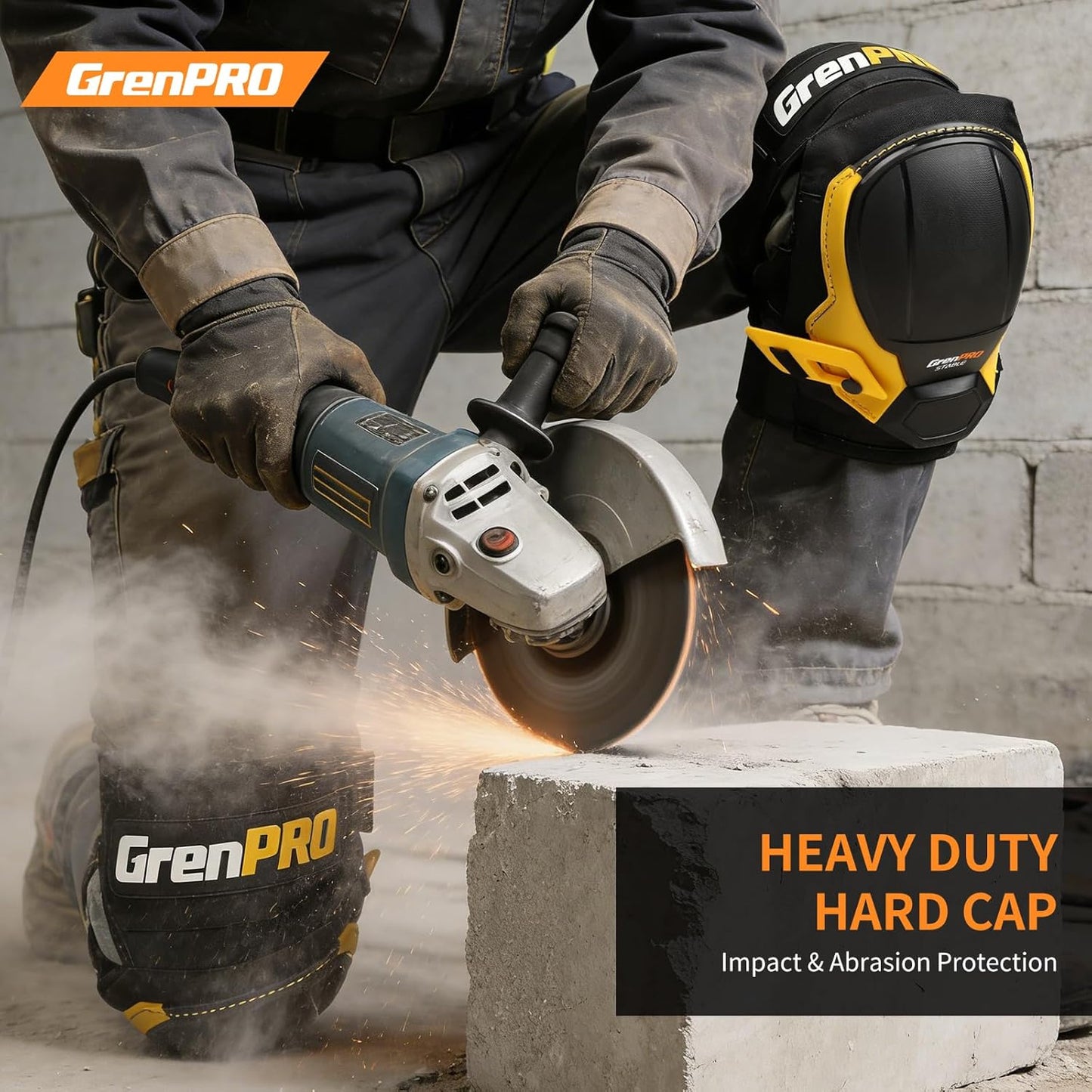 GRENPRO Professional Knee Pads for Work,Heavy Duty Thick Foam Knee Pads Tools, Knee Pad with Soft Gel Cushion for Construction, Work, Flooring, Gardening, Cleaning, Tiling,Gray