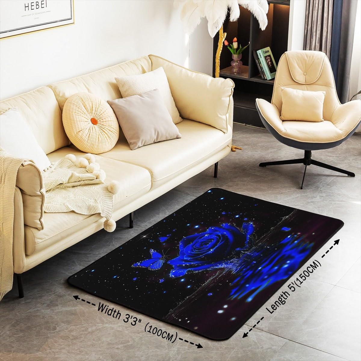 Feelyou Floral Rose Indoor Floor Mat Set,Romantic Blue Rose Rugs for Living Room Bedroom Area Rug 3x5,Boys Girls,Botanical Flower Rose Accent Rug Doormats Floor Mat for All Season