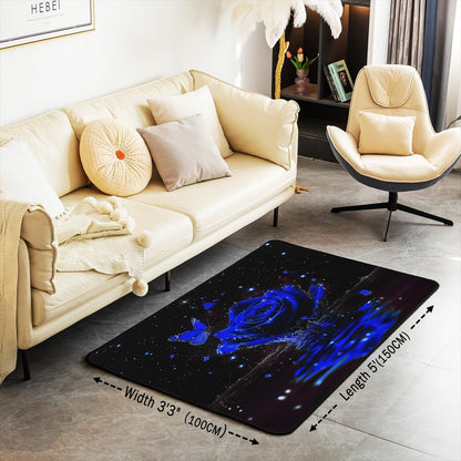 Feelyou Floral Rose Indoor Floor Mat Set,Romantic Blue Rose Rugs for Living Room Bedroom Area Rug 3x5,Boys Girls,Botanical Flower Rose Accent Rug Doormats Floor Mat for All Season
