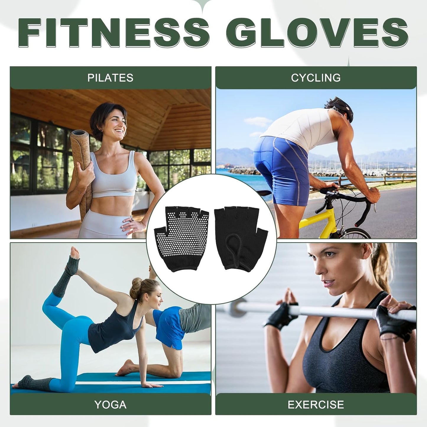 Yoga Gloves, Non Slip Fingerless Pilates Gloves Breathable Exercise Workout Mittens