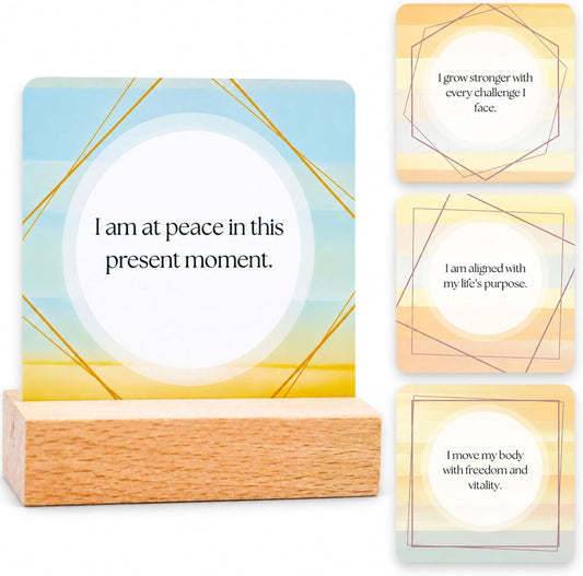 Affirmation Cards for Women with Guided Journal – 52 Positive Affirmations Cards, Wooden Stand & Daily Reflection Workbook, Mindfulness Cards for Desk, Self Care and Motivational Gift Set