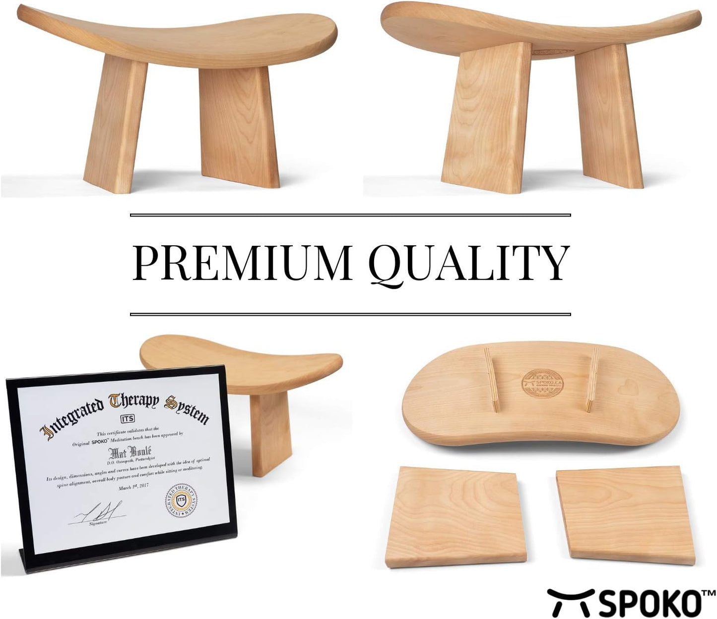 SPOKO Meditation Bench Chair, Travel Version, The Original Posture Certified Wood Kneeling Stool, Best Ergonomic Wooden Chair, Perfect Seat for Yoga, Prayer, Seiza