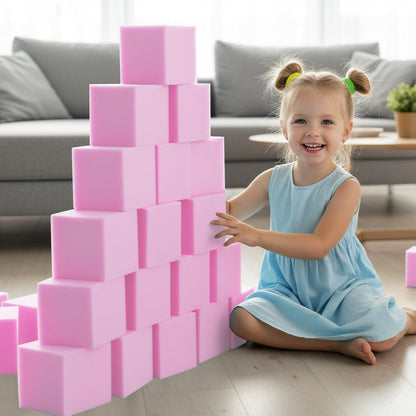Foam Pit Blocks Foam Padding Sponge Pit Cubes Sponge Blocks for Amusement Park Gymnastics Freerunning and Parkour Courses - 24PCS 5" x 5" x 5" (Dark Blue)