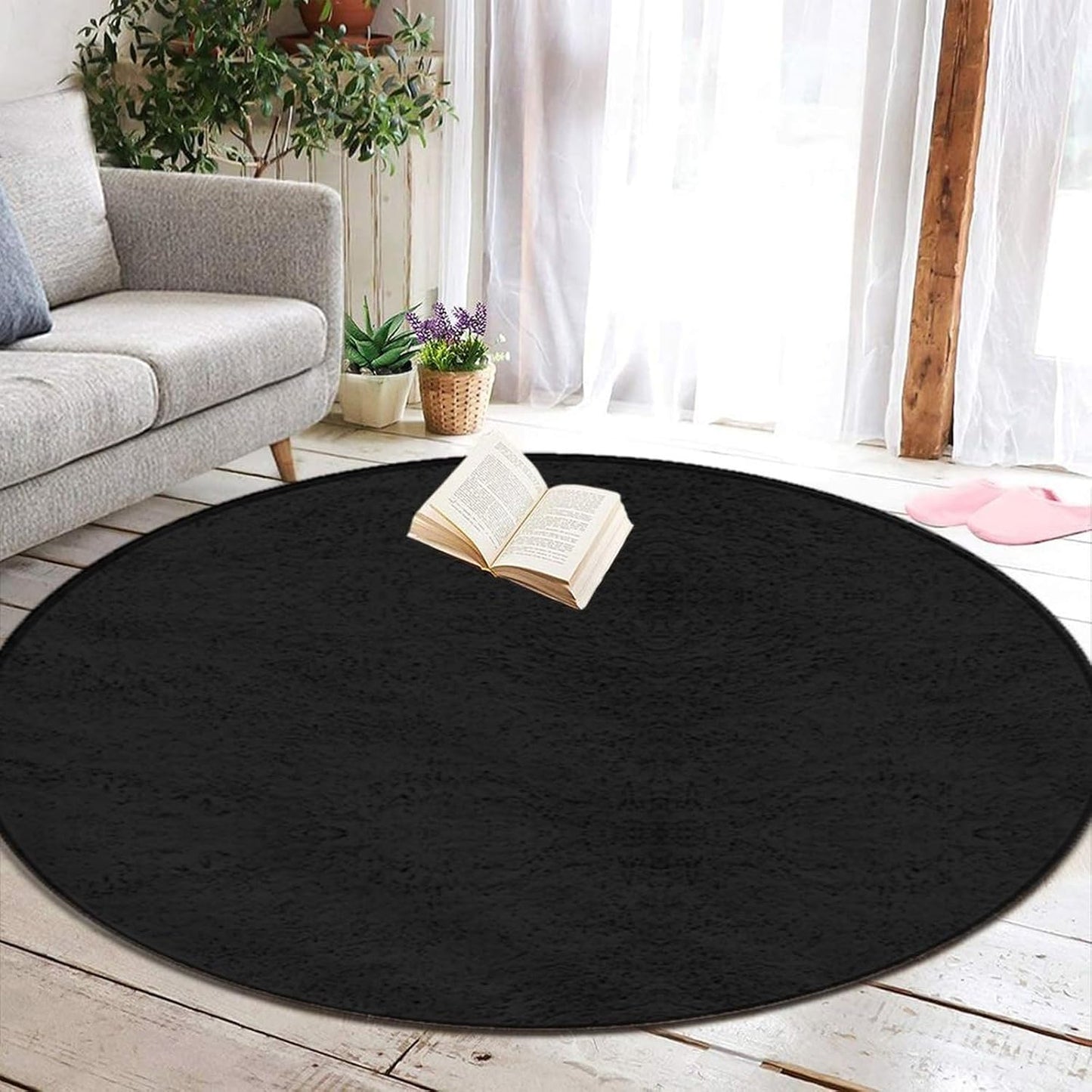 Room Sofa Yoga Soft Round Carpet, Modern Round Area Rug, Non Slip Machine Washable Kitchen Office Circle Rug Purple, 36inch