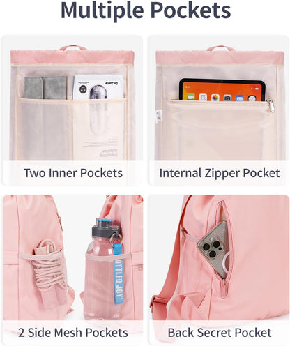 WANDF Drawstring Backpack for Women, Lightweight Gym Bag with Yoga Mat Strap, Water-Resistant String Backpack with Mesh Pocket (Grey, Patent Pending)