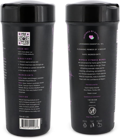 Wipex Yoga Mat Cleaner & Fitness Wipes - Natural Lavender & Vinegar Gym Equipment Cleaner - 75 Gym Wipes to Clean Yoga Mats, Spinning & Peloton Bikes, Weight Machines & Surfaces