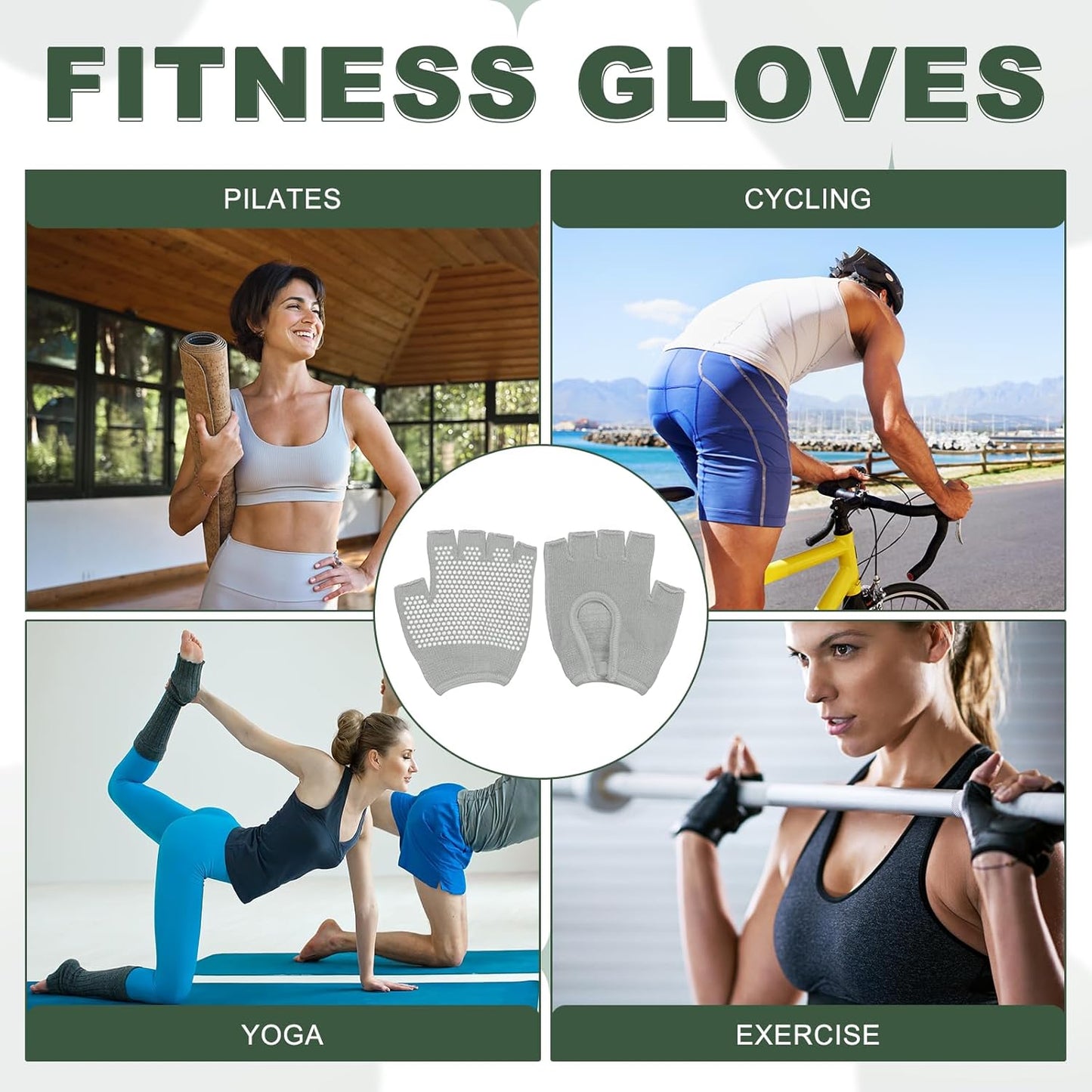 Yoga Gloves, Non Slip Fingerless Pilates Gloves Breathable Exercise Workout Mittens
