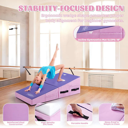 Gymnastics Cheese Mat Incline Wedge Mat, Folding Gymnastics Mat for Kids Tumbling, Indoor/Outdoor Skill Shape Training & Exercise equipment Home Gym Yoga