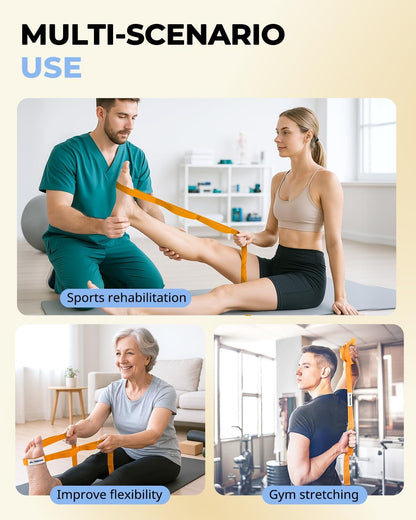 Trideer Stretching Strap with Loops & Leg Lifter, Non-Elastic PT-Style Physical Therapy Strap for Knee Replacement Rehab, Hamstring, Calf & Back Stretcher Mobility, Hip, Shoulder & Yoga
