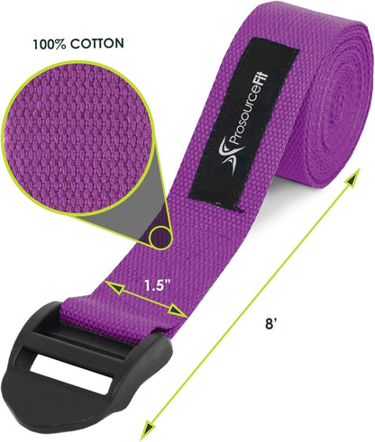 ProsourceFit Durable Cotton Cinch Buckle Yoga Strap for Stretching, Flexibility & Physical Therapy