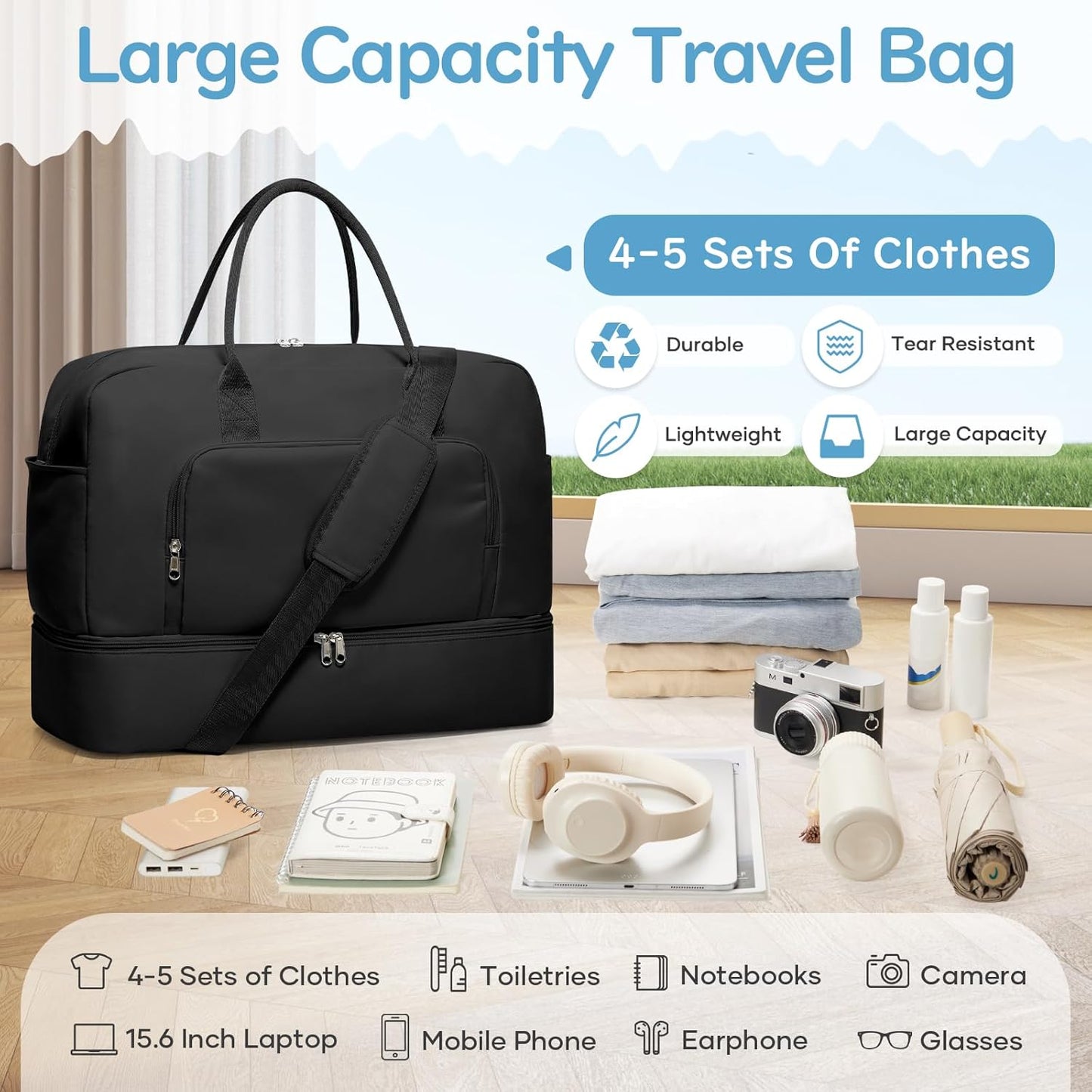 Gym Bag Womens Mens with Shoes Compartment and Wet Pocket Travel Duffel Bag for Women for Plane Sport Gym Tote Bags Swimming Yoga Waterproof Weekend Overnight Carry on Bag Hospital Holdalls - Colors C