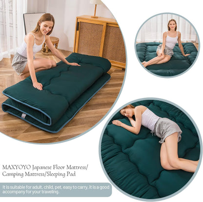MAXYOYO Bohemian Retro Mattress Boho Floral Japanese Futon Mattress Tatami Floor Mat Foldable Portable Camping, Sleeping Pad, Lounger Couch Bed Full Size