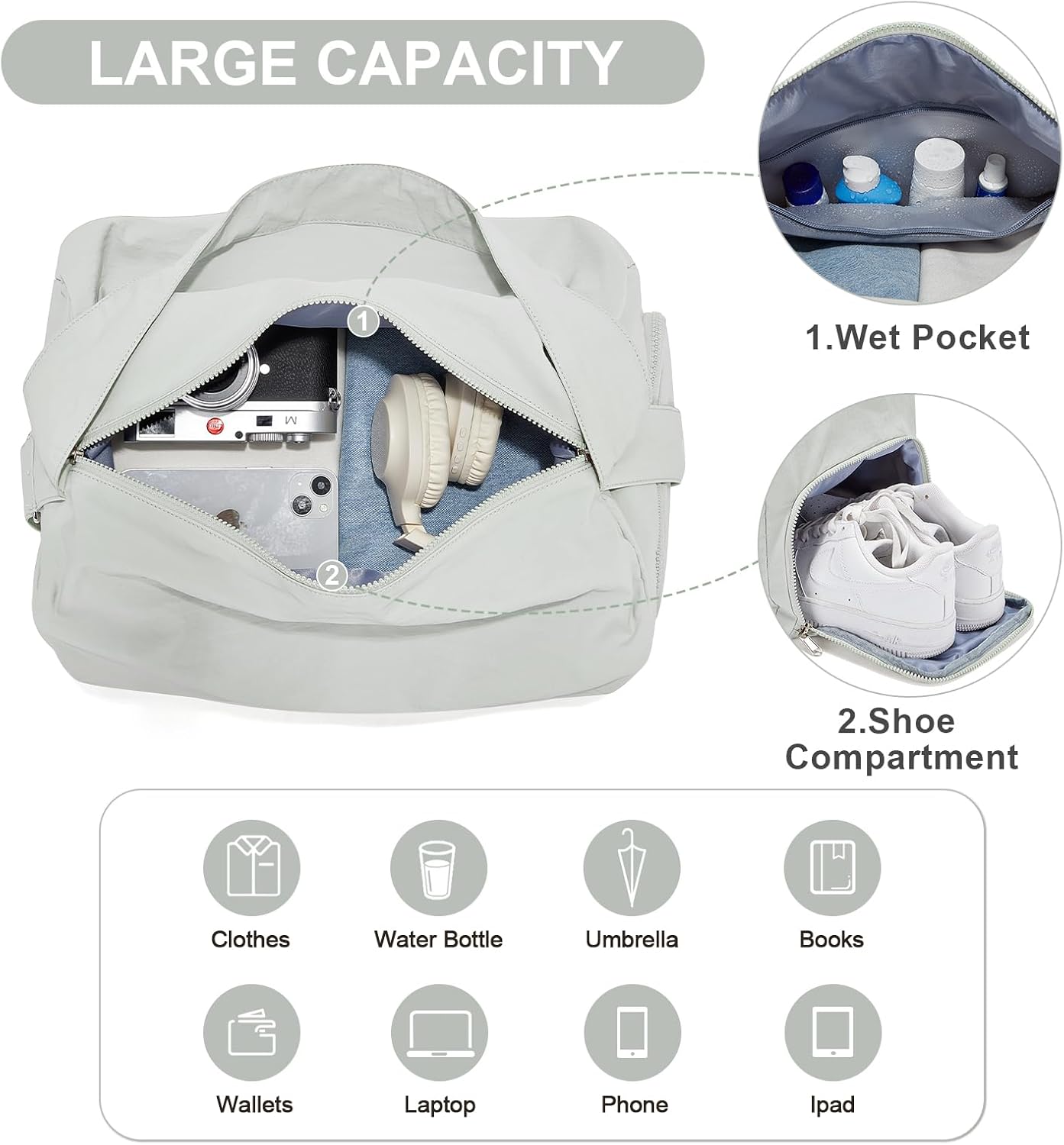 Small Gym Bag with Shoe Compartment, Workout Sport Duffle Bag for Women Travel, Waterproof Shoulder Overnight Bags Lightweight Carry on Tote Bags for Swim, Yoga, Dance