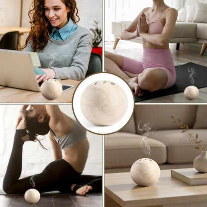 Natural Travertine Incense Burner – 4” Handmade Stone Incense Cone Holder, Minimalist Sphere Incense Burner for Home Decor, Meditation, Yoga, Spa, Relaxation (Beige)