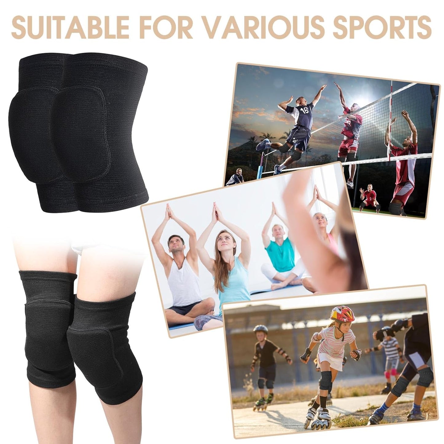 Lenwen 12 Pairs Volleyball Knee Pads for Dancers Soft Breathable Knee Braces for Men Women Football Soccer Yoga Skating Wrestling Running Cycling(Medium,Classic Color)