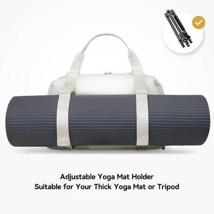Gym Bag with Yoga Mat Holders, Carry On for Pilates Women & Men with Laptop & Shoe Compartment Large Duffle Travel Weekender Tote with Key Ring Clip Personal Item Workout, Easy to Clean - Black