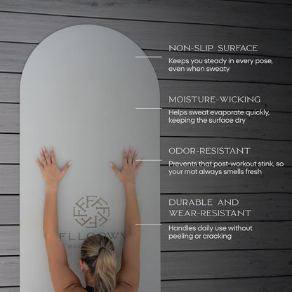 FFLLOOWW Premium Non Slip PU Yoga Mat 72.8” x 26.8” 4.5mm – Eco Friendly Natural Rubber Exercise Mat for Hot Yoga, Pilates & Home Workout with Carry Strap
