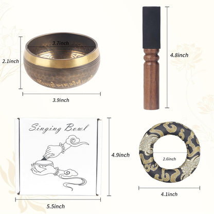 Kmise Tibetan Singing Bowls Set- Handmade in Nepal Meditation Sound Bowls for Yoga, Meditation, Mindfulness, Healing and Chakra Balancing, Stress Relief (4', Brown)