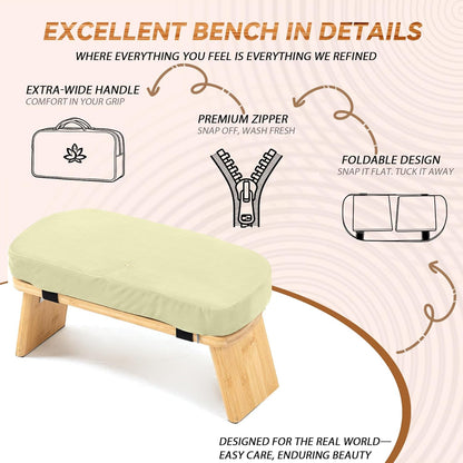 Meditation Bench, Bamboo Meditation Stool, Folding Kneeling Meditation Bench, Seiza Prayer Bench, Prayer Bench with Meditation Cushion, Kneeling Stool(Green-Bag)