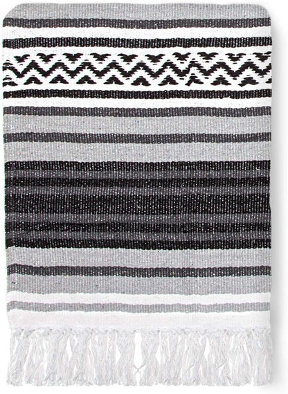 Americanflat 50x70 Authentic Mexican Throw Blanket - Falsa Blanket - Soft Cotton Throw Blankets for Indoor or Outdoor - Use for Yoga, Meditation, or Beach - Grey Stripes
