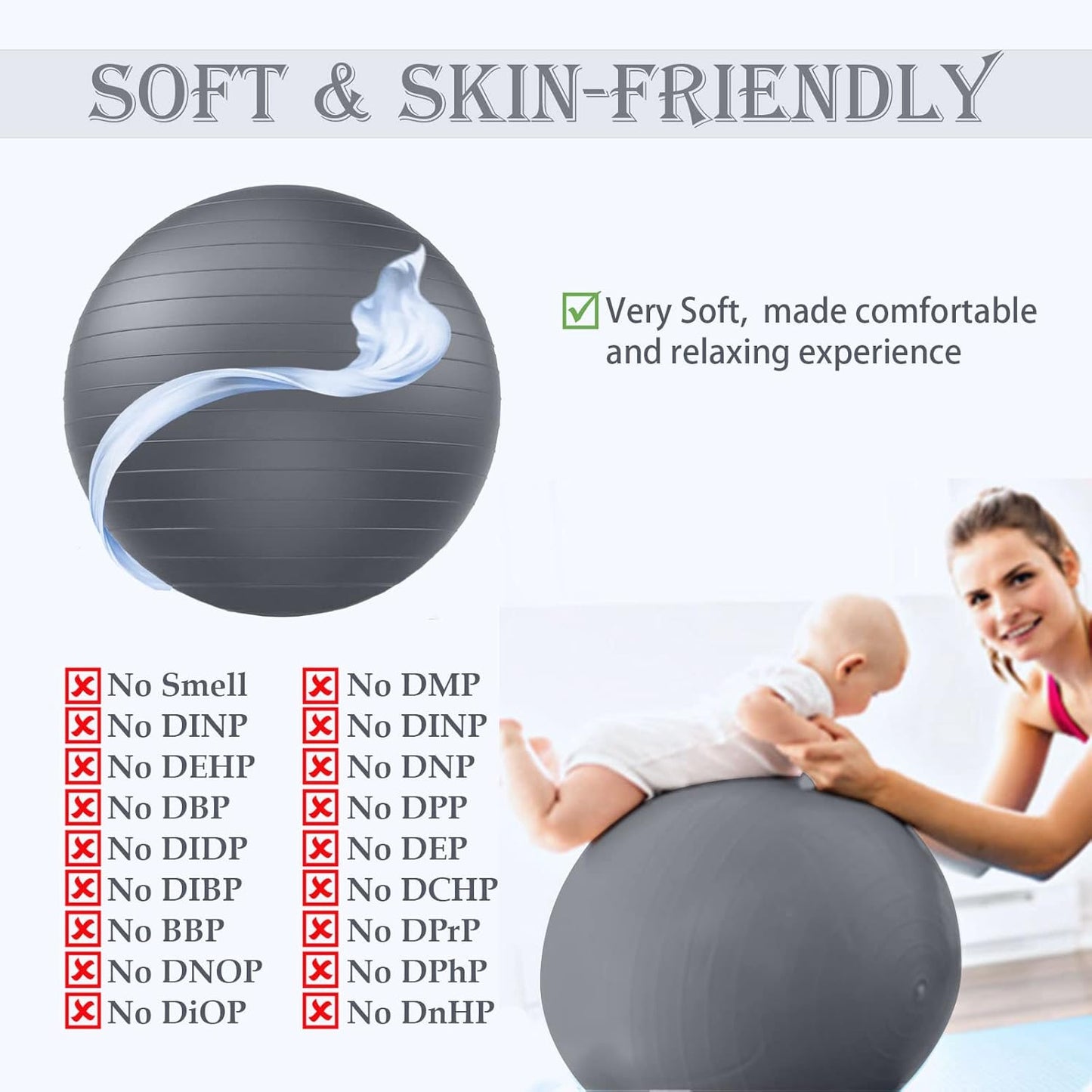 PL-0003 Soft Exercise Ball, Anti-Burst Yoga Ball Chair Supports 2200lbs PL-0003