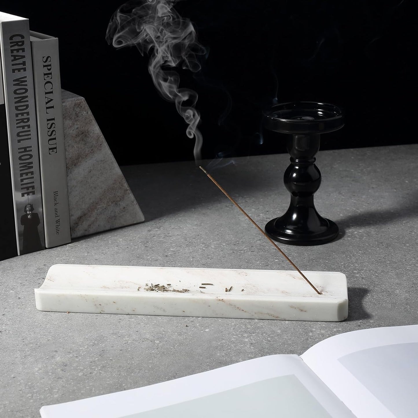 Koville Marble Incense Holder, Incense Holder for Sticks, Incense Sticks Holder Ash Catcher for Meditation Yoga SPA, Natural Stone Incense Burner, Home Table Decor (Green)