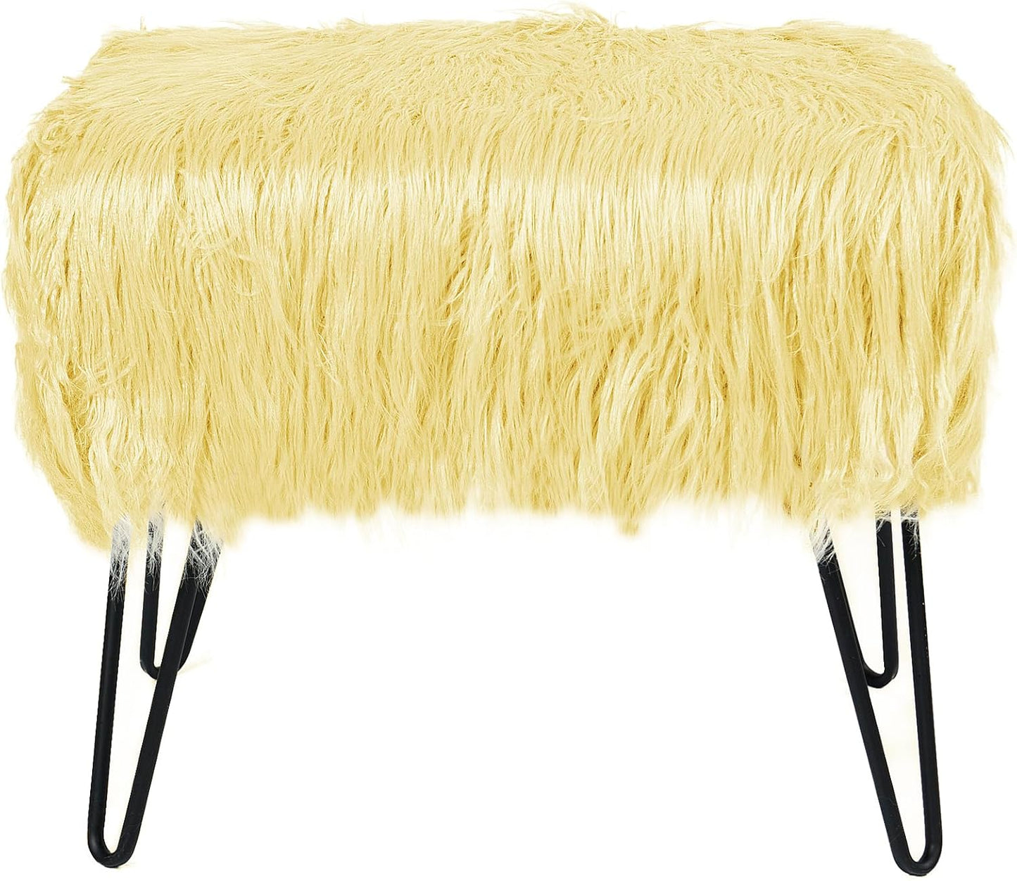 Home Soft Things Green Mongolian Faux Fur Ottoman, Desert Sage, 19'' x 13'' x 17'', Cozy Plush Fluffy Ottoman Foot Rest Stool for Living Room Bedroom Entryway Makeup Bench End of Bed Home Décor