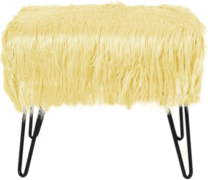 Home Soft Things Green Mongolian Faux Fur Ottoman, Desert Sage, 19'' x 13'' x 17'', Cozy Plush Fluffy Ottoman Foot Rest Stool for Living Room Bedroom Entryway Makeup Bench End of Bed Home Décor