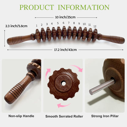 Wooden Massager Handheld Roller Trigger Point Massager Stick for Fascia, Cellulite, Muscle & Abdomen , Body Therapy Massager, Muscle Belly Relief Tool…