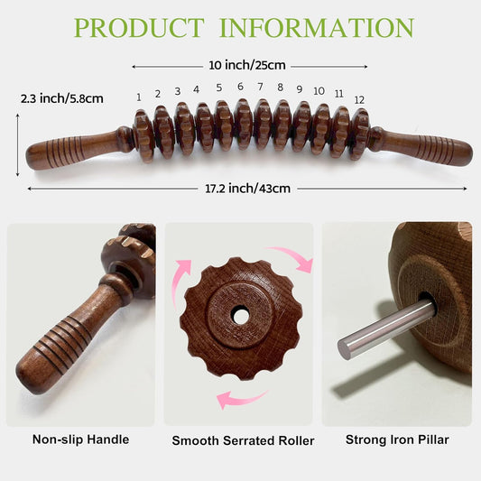 Wooden Massager Handheld Roller Trigger Point Massager Stick for Fascia, Cellulite, Muscle & Abdomen , Body Therapy Massager, Muscle Belly Relief Tool…