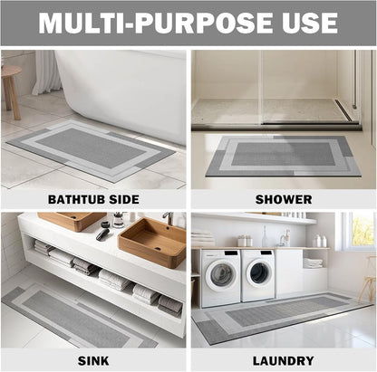 YDKGL Non Slip Long Bath Mat Bathroom Runner, Rubber Backing Ultra Thin Bathroom Rugs Fit Under Door Quick Dry Super Absorbent Washable Bath Rug Shower Mat for Bathtub Sink Floor, Dark Gray 17"x47"