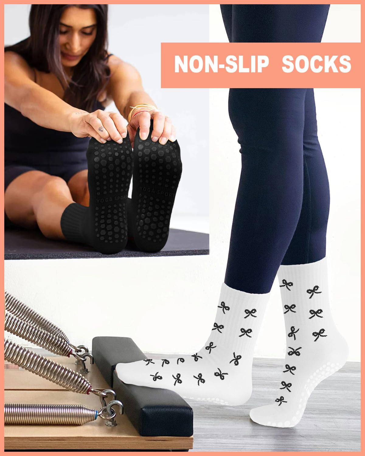 3/6 Pairs Grip Pilates Socks for Women, Non-slip Yoga Athletic Socks for Barre Ballet Barefoot Workout Hospital