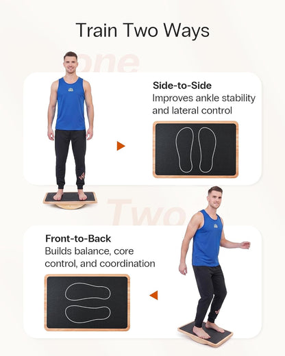 StrongTek Professional Wooden Balance Board, Rocker Board, Wood Standing Desk Accessory, Balancing Board for Under Desk, Anti Slip Roller, Core Strength, Stability, Office Wobble Boards
