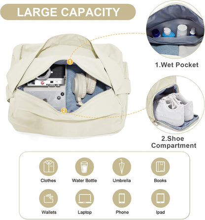Small Gym Bag with Shoe Compartment, Workout Sport Duffle Bag for Women Travel, Waterproof Shoulder Overnight Bags Lightweight Carry on Tote Bags for Swim, Yoga, Dance