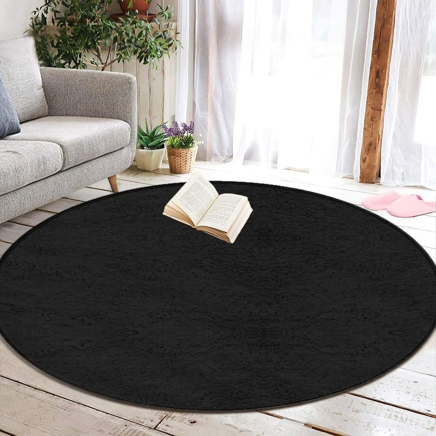 Women's Large Home Decor Mat, Soft Round Yoga Carpet, Non Slip Machine Washable Home Office Circle Rug Purple