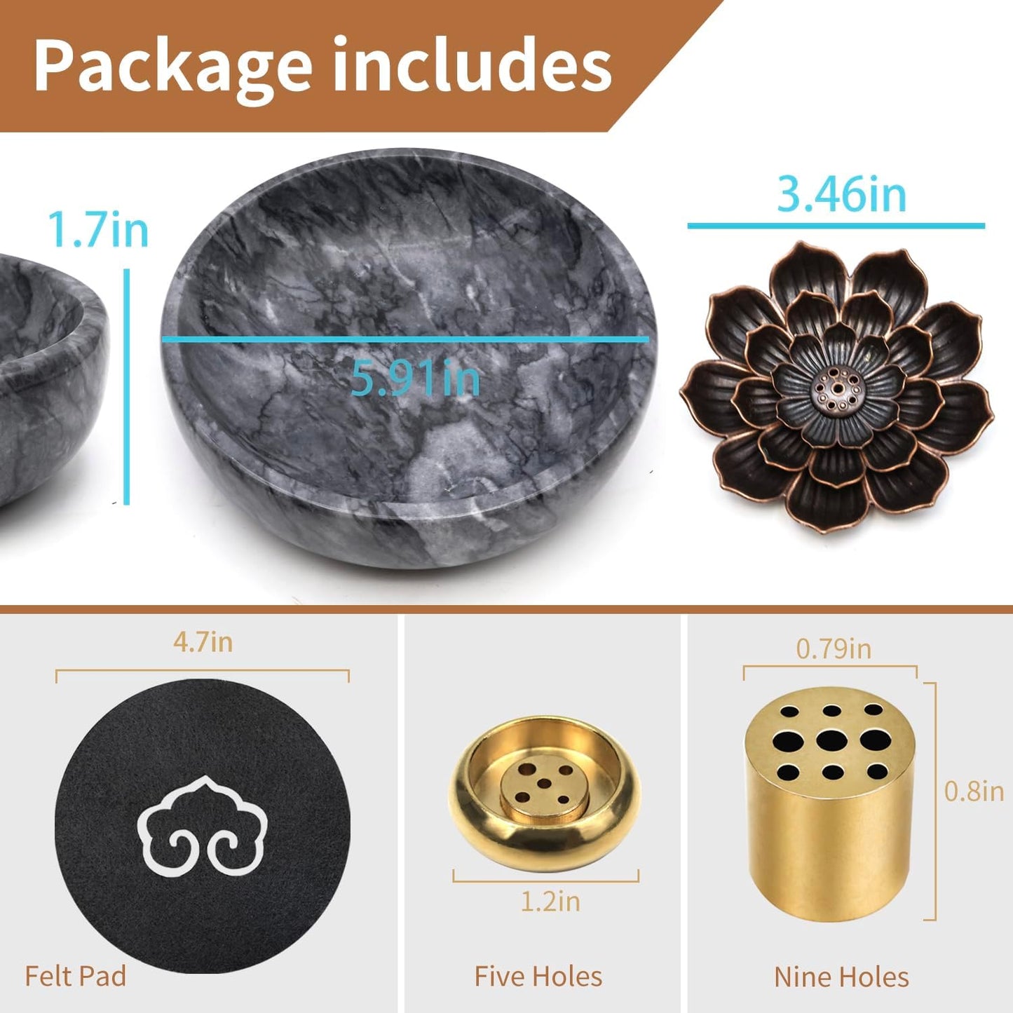 Vrupin Natural Marble Incense Burner, Handmade Incense Stick Incense Burner Reflux Burner, Ideal for use in Meditation, Incense Smokers and Decoration. (Black)