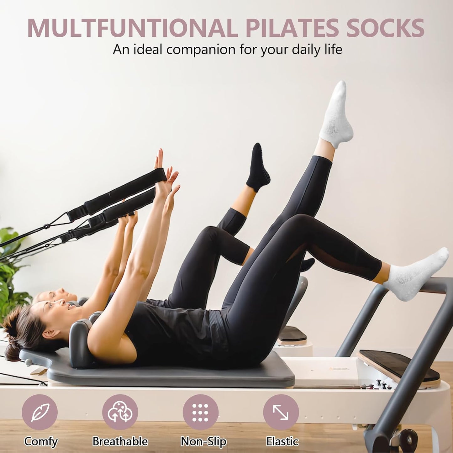 YSense 6 Pairs Pilates Socks with Grips for Women Non Slip Grip Socks Yoga Socks for Ballet Athletic Workout Hospital