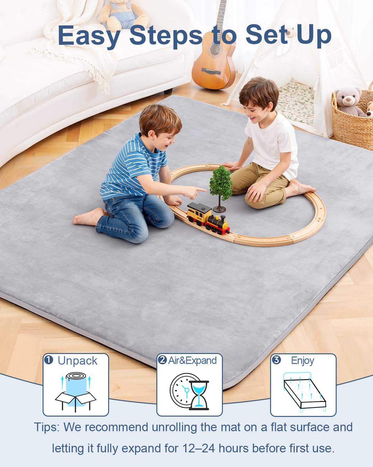 Large Thick Baby Play Mat for Floor,Padded Foam 59x79 Playpen Mat,Soft Support&Plush Feel Nursery Kids Rug,Non Slip for Toddler,Infants,Kids Playroom,Yoga,Baby Crawling,Tummy Time (Light Grey)