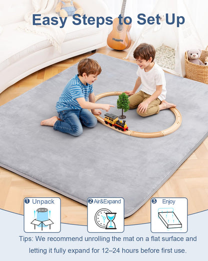 Large Thick Baby Play Mat for Floor,Padded Foam 59x79 Playpen Mat,Soft Support&Plush Feel Nursery Kids Rug,Non Slip for Toddler,Infants,Kids Playroom,Yoga,Baby Crawling,Tummy Time (Light Grey)