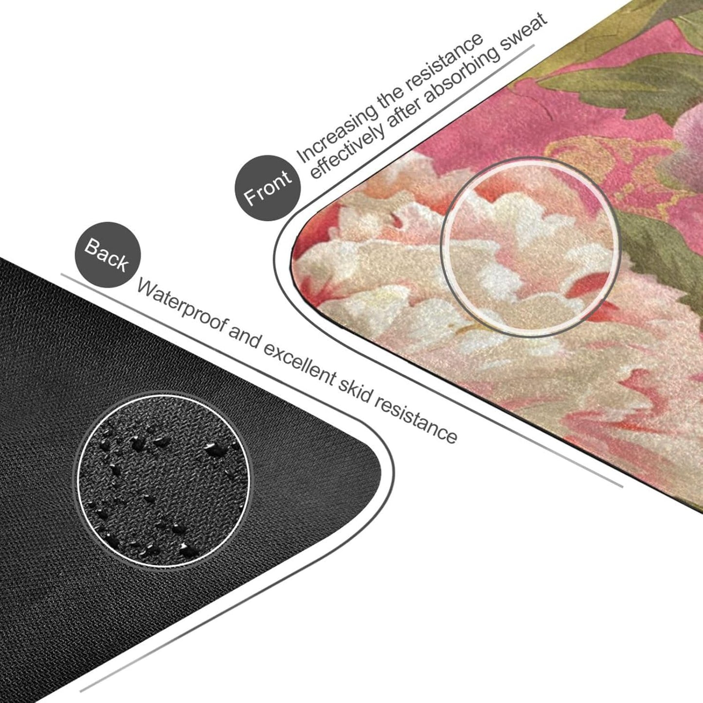 Peony Chinoiserie Flower Pink printed yoga mat thin For hot yoga, natural rubber non slip, with yoga bag for mat tapete para ejercicio 71x26 inches