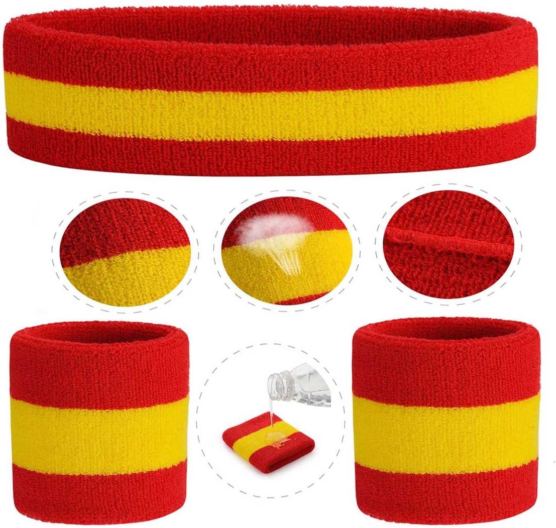 ONUPGO Sweatband Set Sports Headband Wristband Set Sweatbands Terry Cloth Wristband Wrist Sweatband Headbands Moisture Wicking Sweat Absorbing Head Band