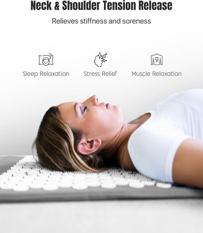 ROMIX Acupressure Mat and Pillow Set, Acupuncture Mat for Back Pain, Neck, Shoulder Pain Relief, Stress Reduction, Wellness Therapy, Cushioned Acupressure Mats with Carry Bag for Men and Women