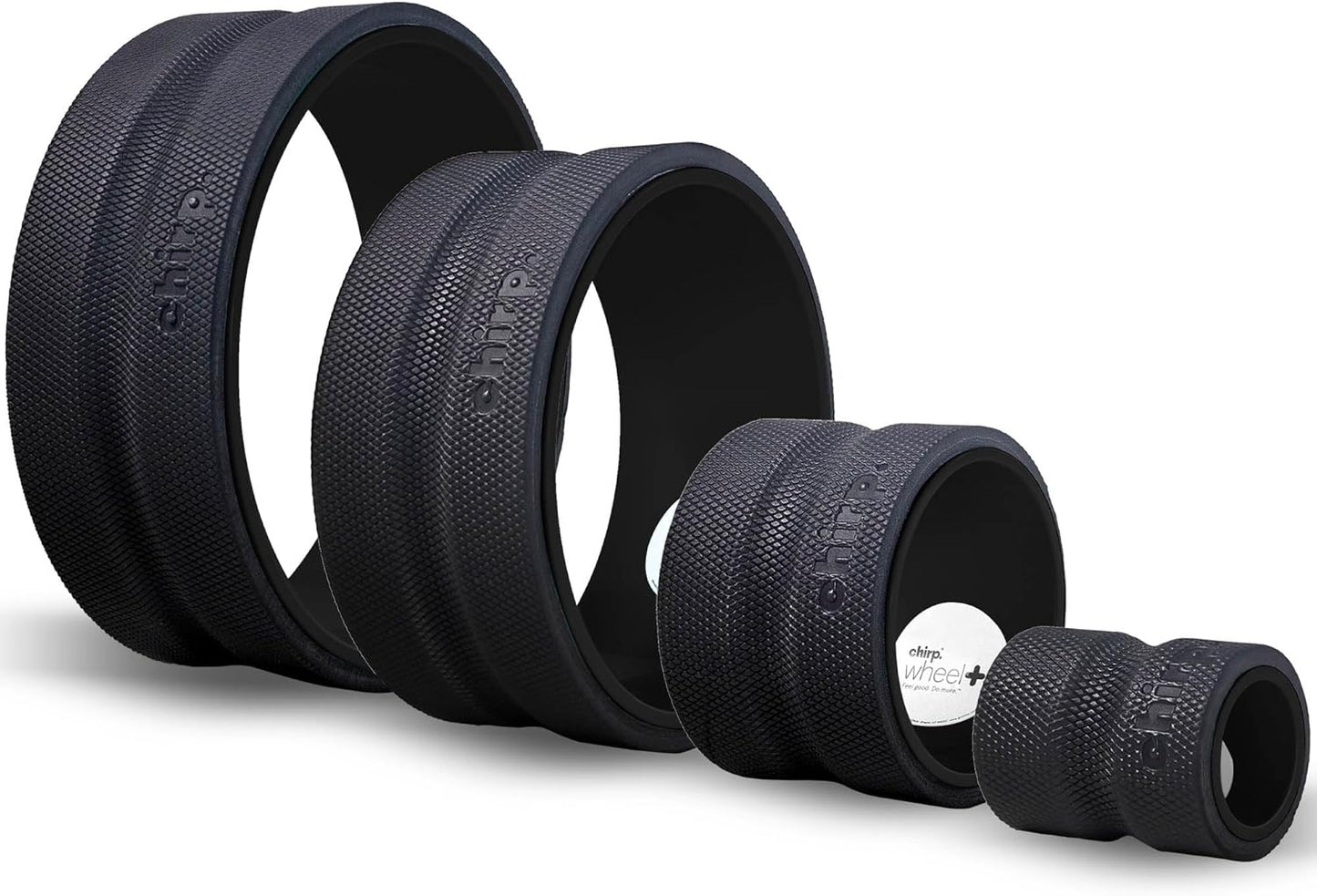 Chirp Wheel Foam Roller – Targeted Back & Neck Relief, Lumbar Spine Stretcher, Spinal Decompression Back Stretcher, Massage Roller with Density Foam for Physical Therapy, Supports 500lbs, 4-Pack Black