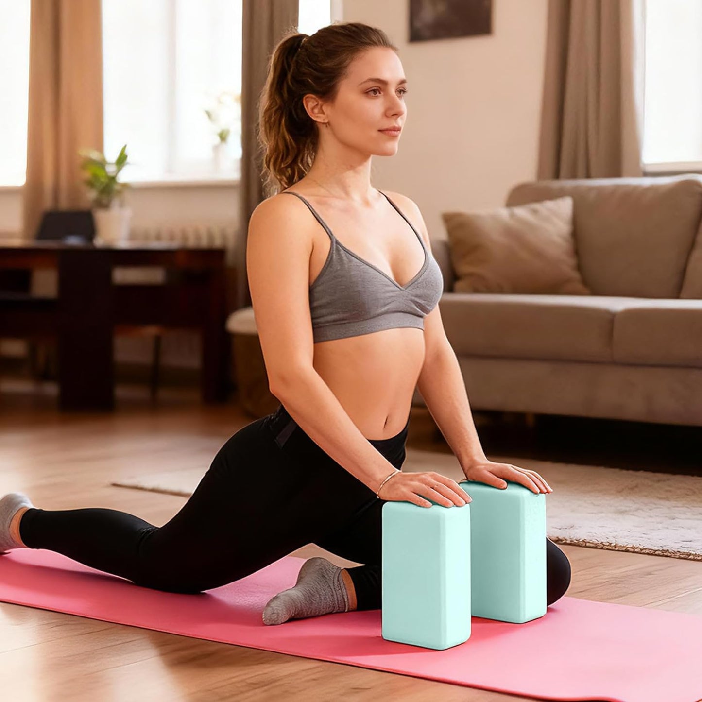 Leikefitness Yoga Blocks 2 Pack,Lightweight-High Density Eva Foam Soft Non-Slip for Yoga, Pilates, Meditation 9"×6"×3"