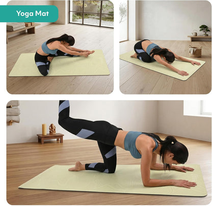 Yoga Mat Thick 5mm – Non Slip Exercise Mat Workout Surface, PU Natural Rubber Grip, Extra Large 183x68 cm Wide Design, Pilates Fitness Training, Includes Strap & Carry Bag