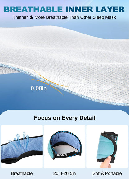 TOPOINT Sleep Mask with Headphones Bluetooth 5.4 Wireless, Sleep Headphones Earphones Earbuds with Microphone HD Speakers Music, Blackout Eye Mask for Sleeping Travel Meditation Men Women Cool Gadgets