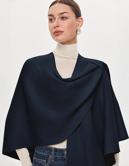 PULI Womens Large Cross Front Poncho Sweater Wrap Topper Knitted Elegant Shawls Cape for Fall Winter