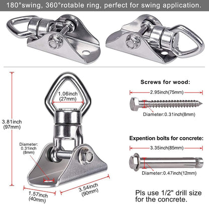 BeneLabel Swing Hanger with Bearing Swivel 800LB Capacity Stainless Steel Ceiling Mount Bracket Hanging Kit for Aerial Silks, Swings, Hammocks, Hanging Chair, Aerial Hoop, Heavy Bag, Yoga Swing